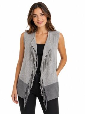 Vineyard Vines Fringe Vest Gray Wool Blend Preppy Coastal Layering Small